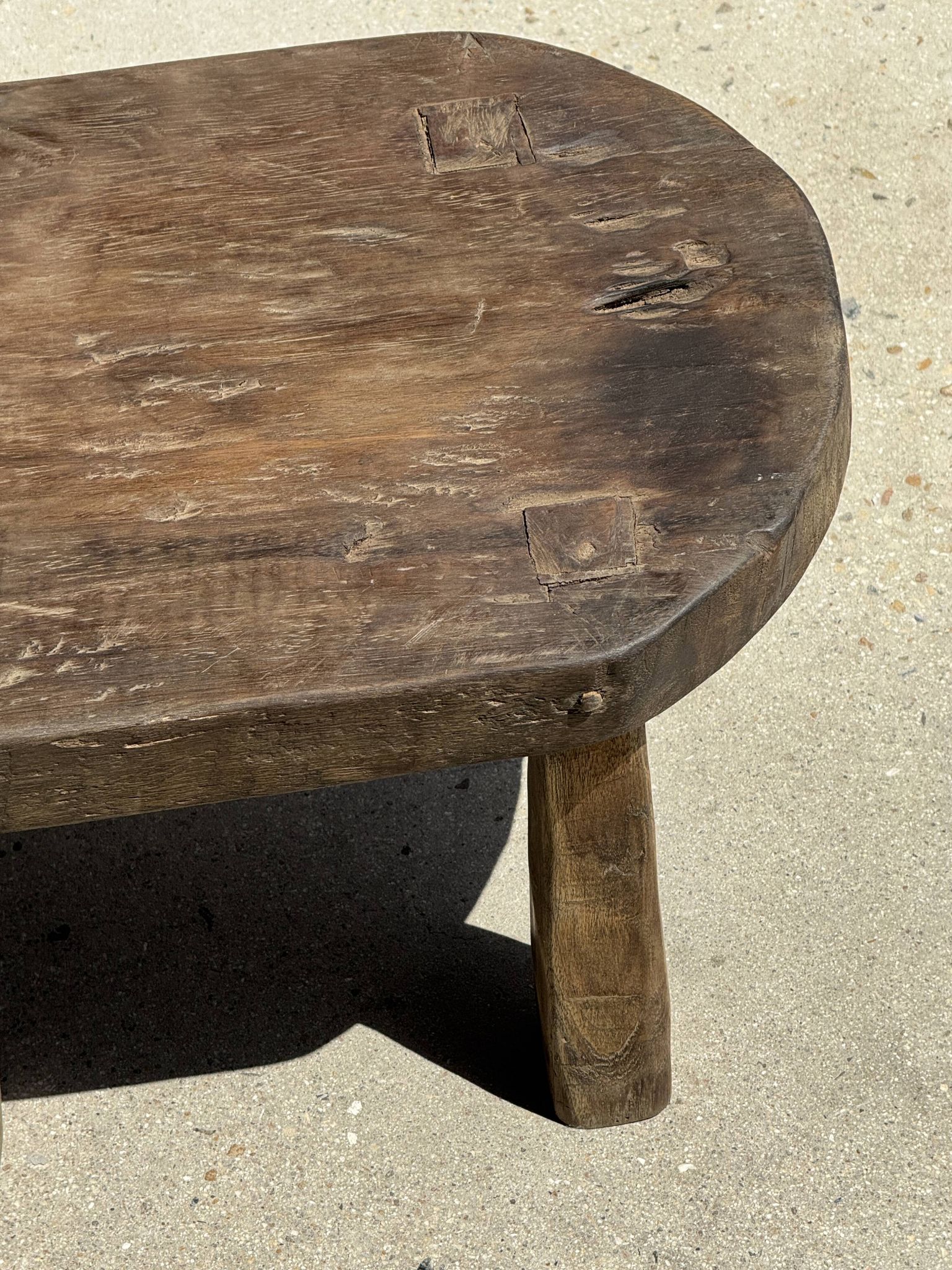 Small stool, oval solid teak accent stool wabi-sabi H26 47x33.
