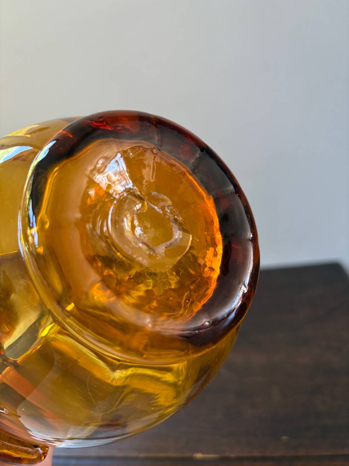 Vintage orange mouth-blown glass pitcher