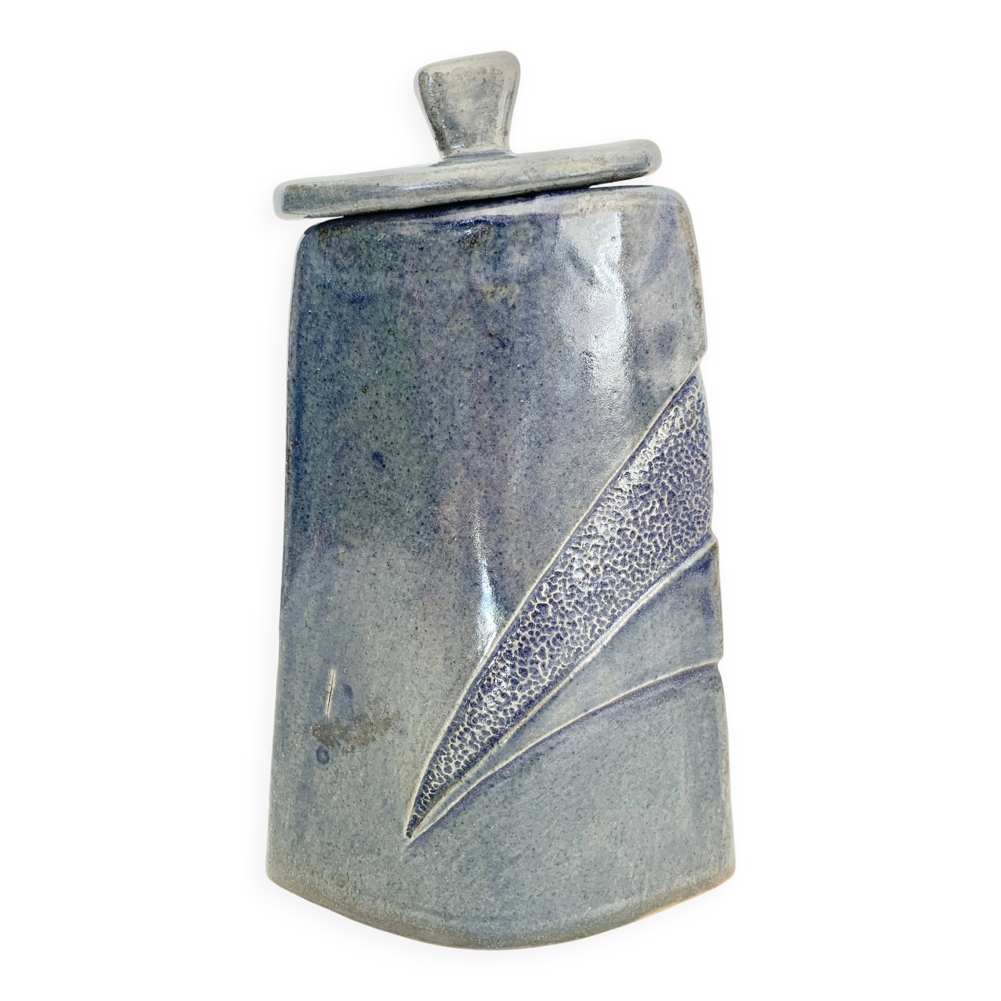 Covered pot in glazed stoneware signed