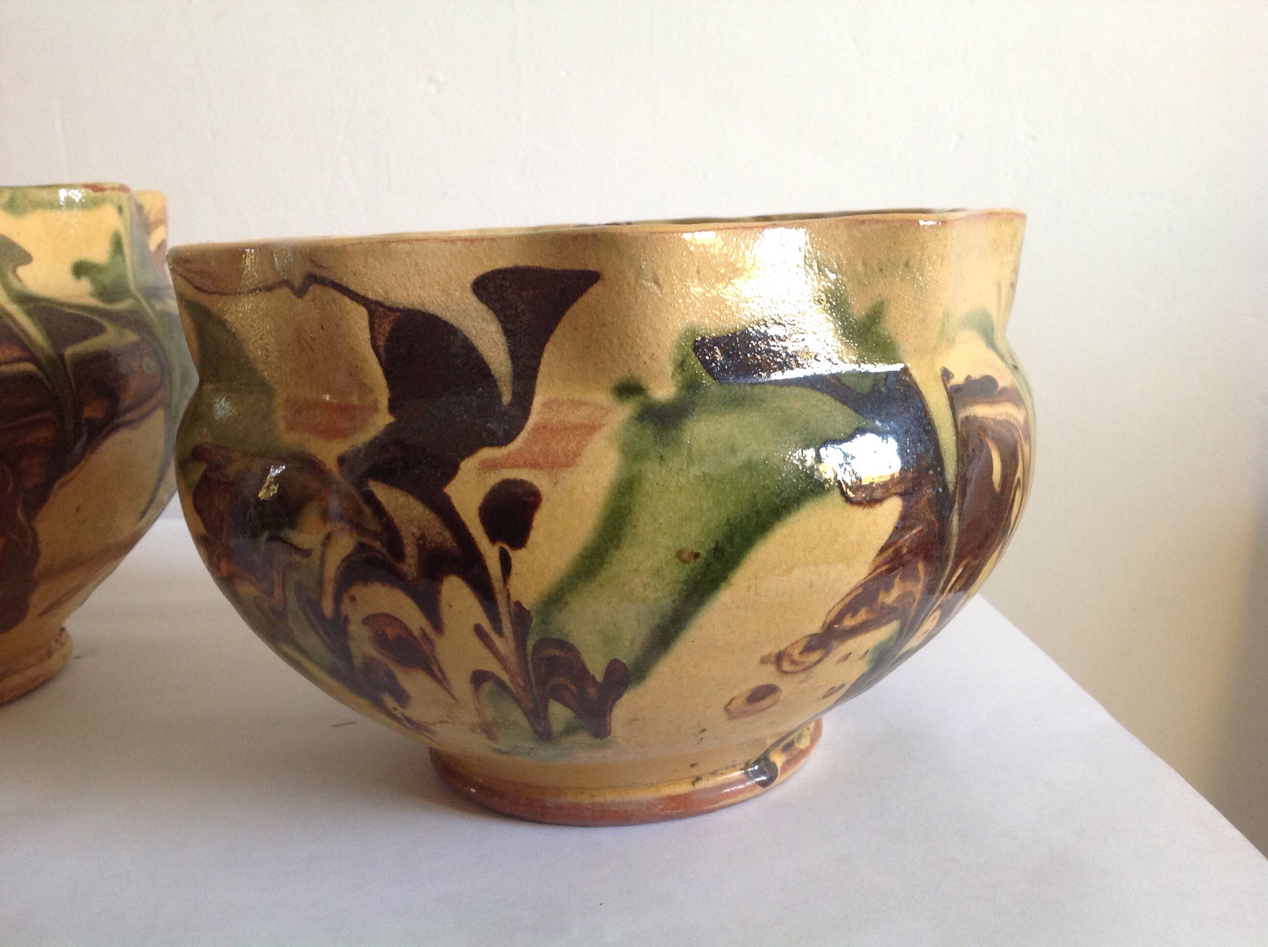 Two glazed terracotta planters