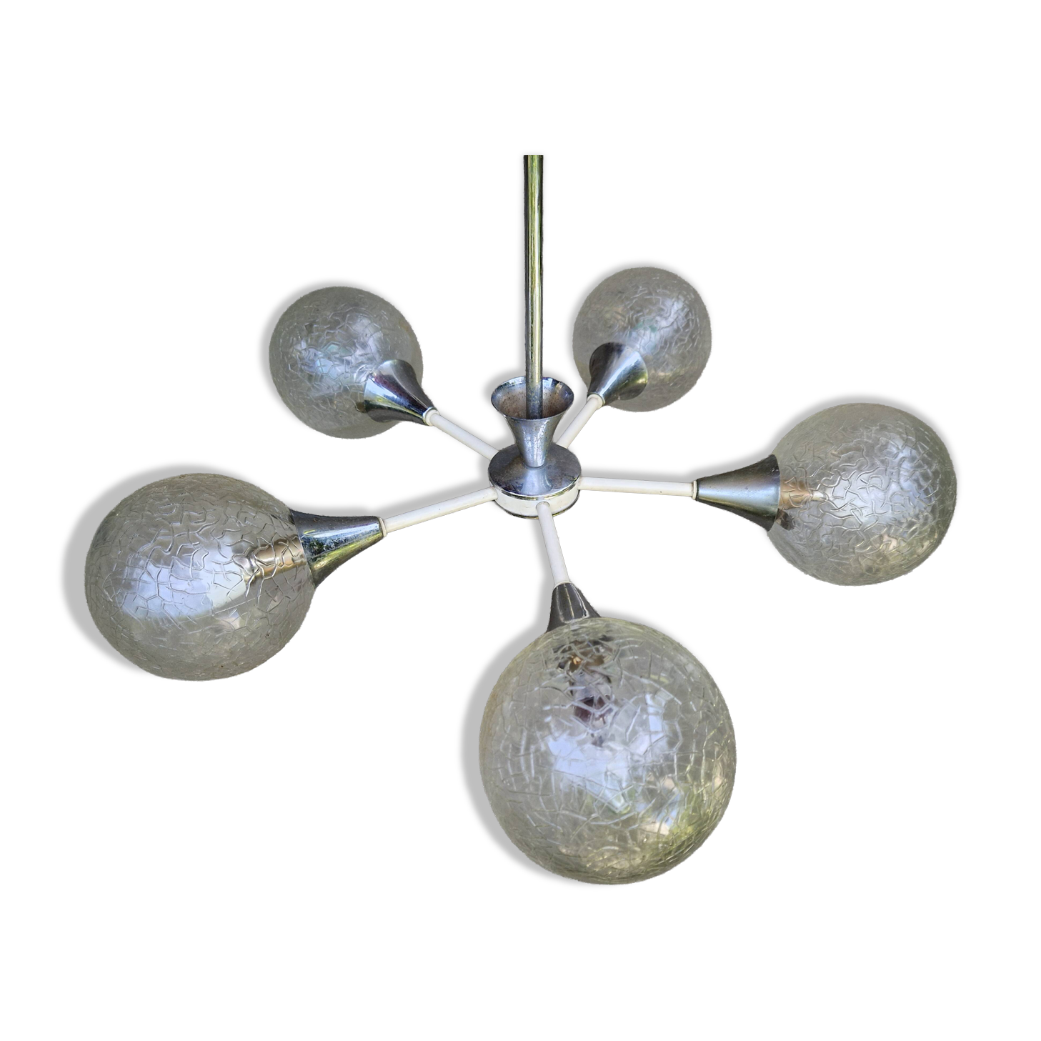 Lustre 5 feux Space Age en verre et métal chromé