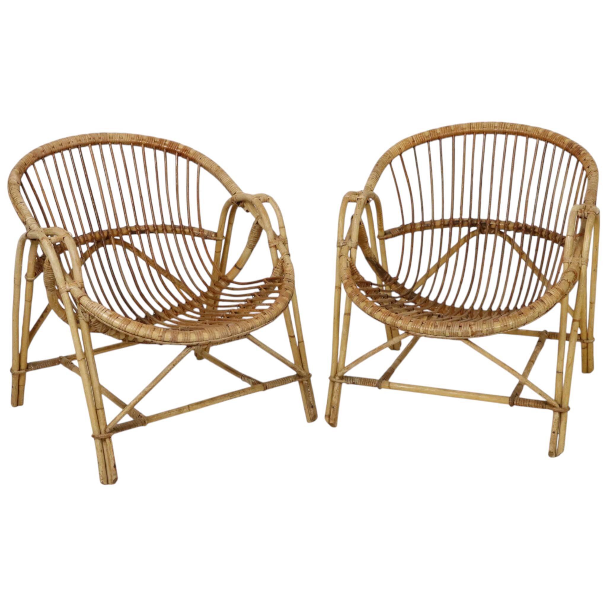 Pair of rattan armchairs, France 1960s