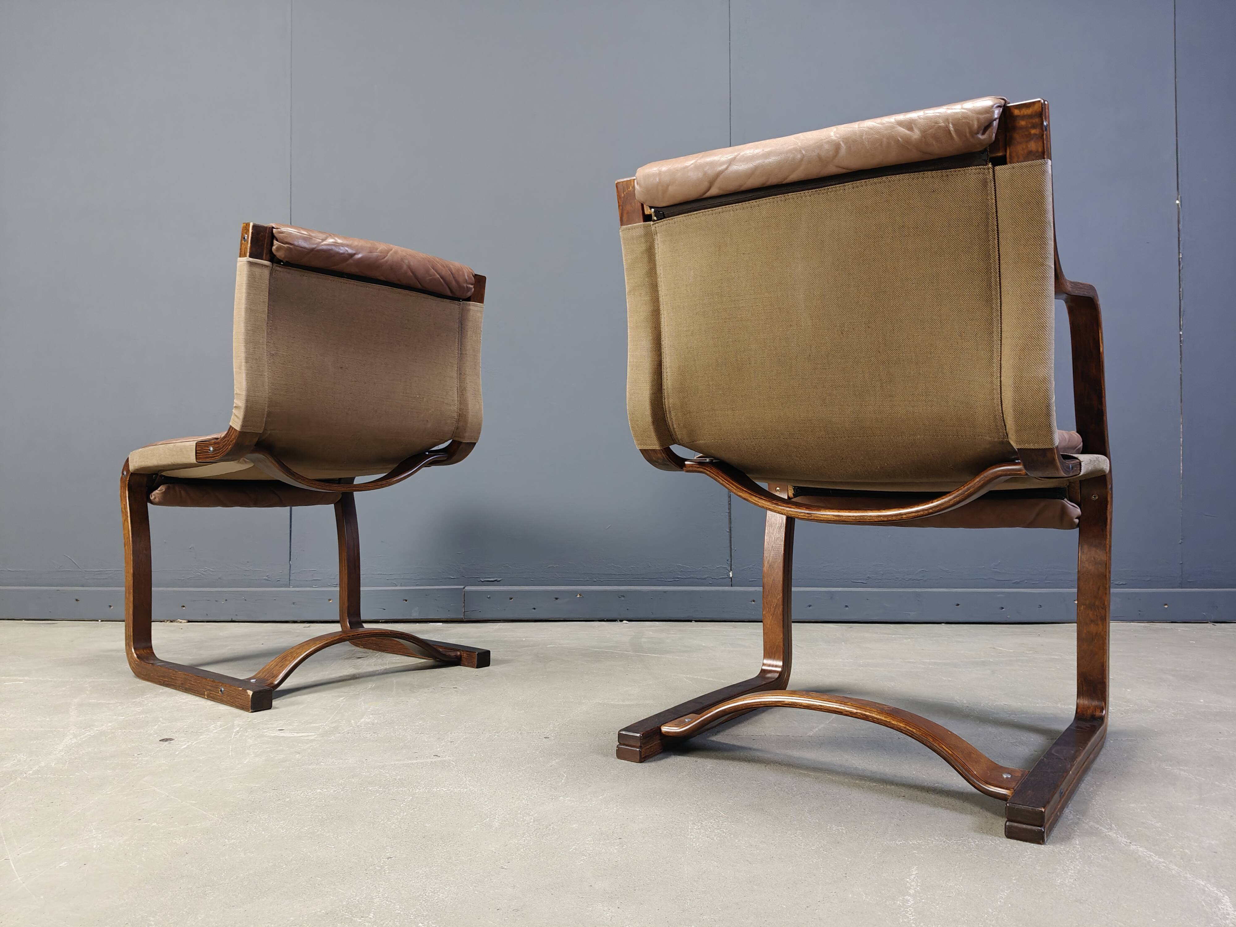 Vintage Asko Pajamies Finland Leather Plywood chairs, set of 6 - 1970s