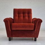 Années 1980, fauteuil relax danois meuble en velours marron/rouge.