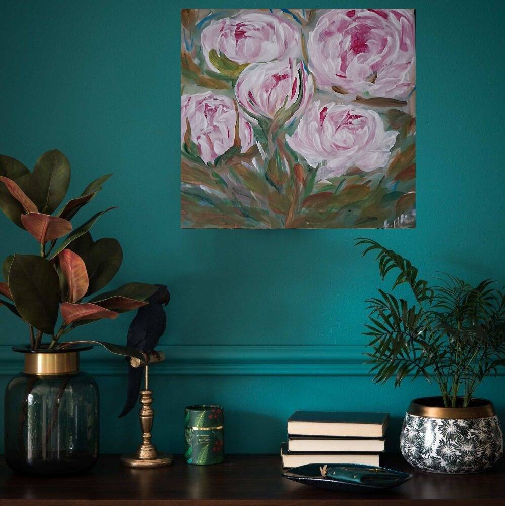 Tableau pivoines signé