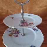 Présentoir à Gateaux - Serviteur 2 étages -  Porcelaine décor Floral
