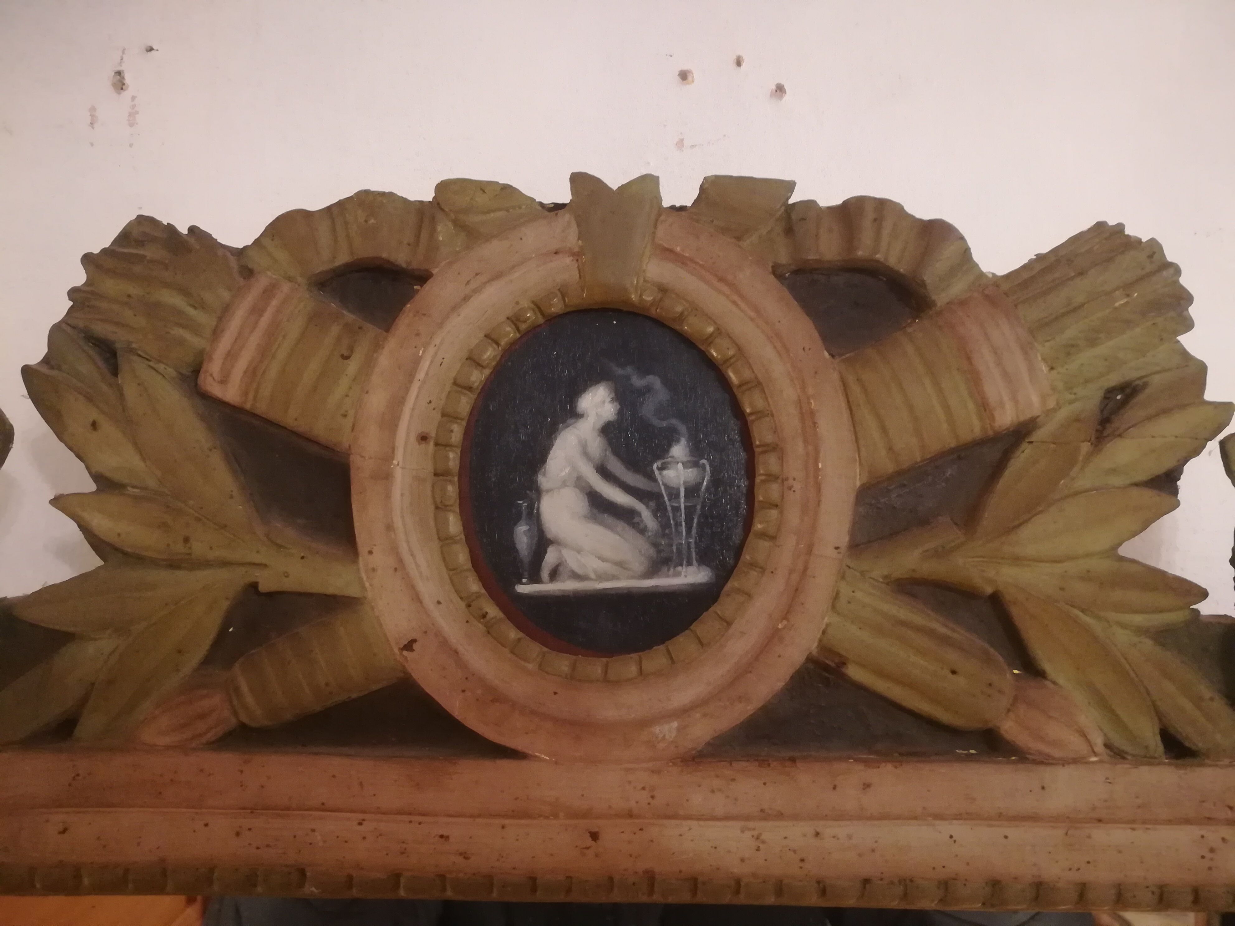 Louis XVI period mirror in patinated wood - 84x51cm