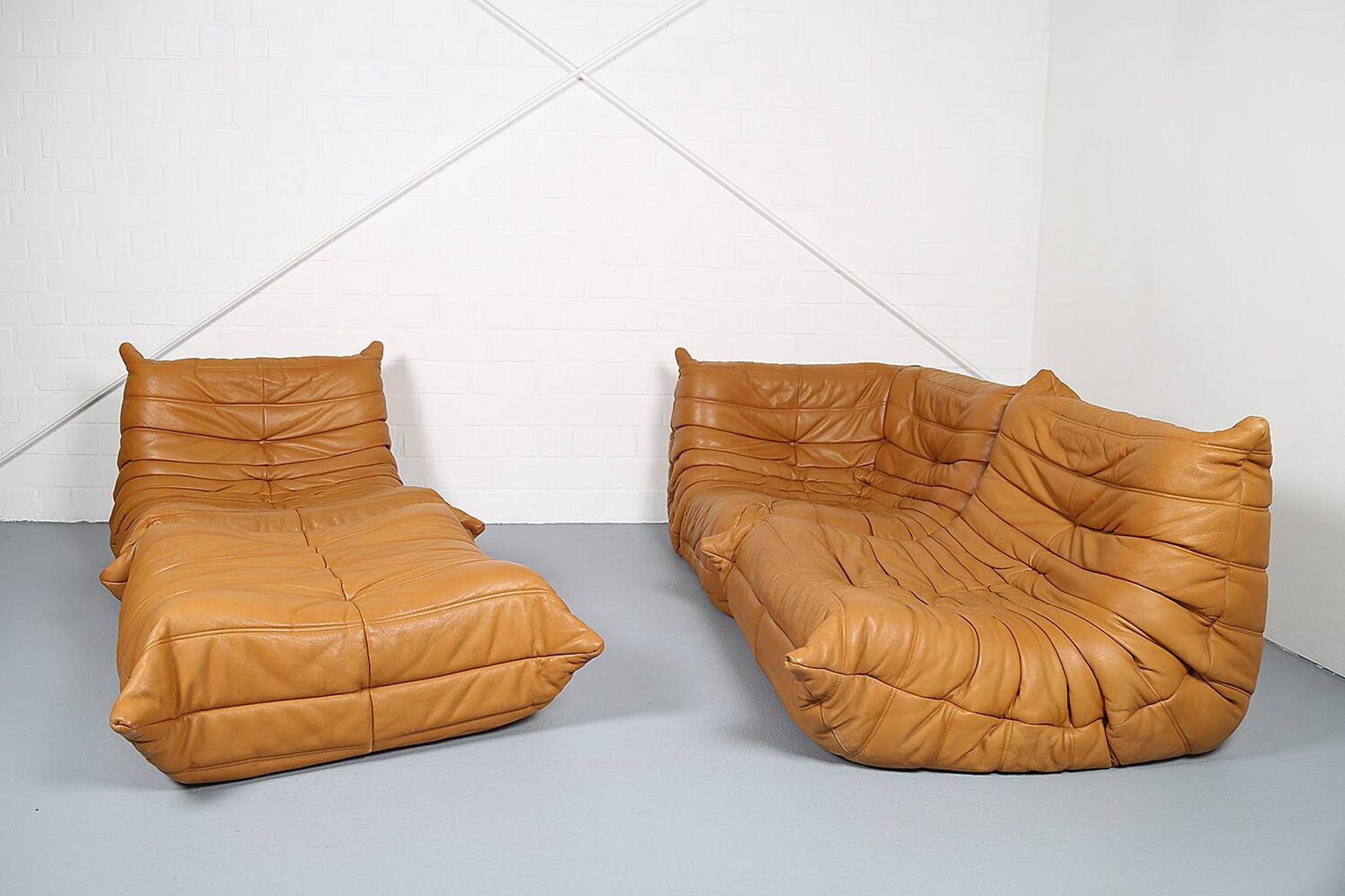 Cognac leather Ligne Roset Togo set from 2010 designed by Michel Ducaroy