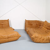 Cognac leather Ligne Roset Togo set from 2010 designed by Michel Ducaroy