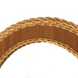 Scandinavian mirror in teak and rattan, 40x47cm, Sweden, 1960