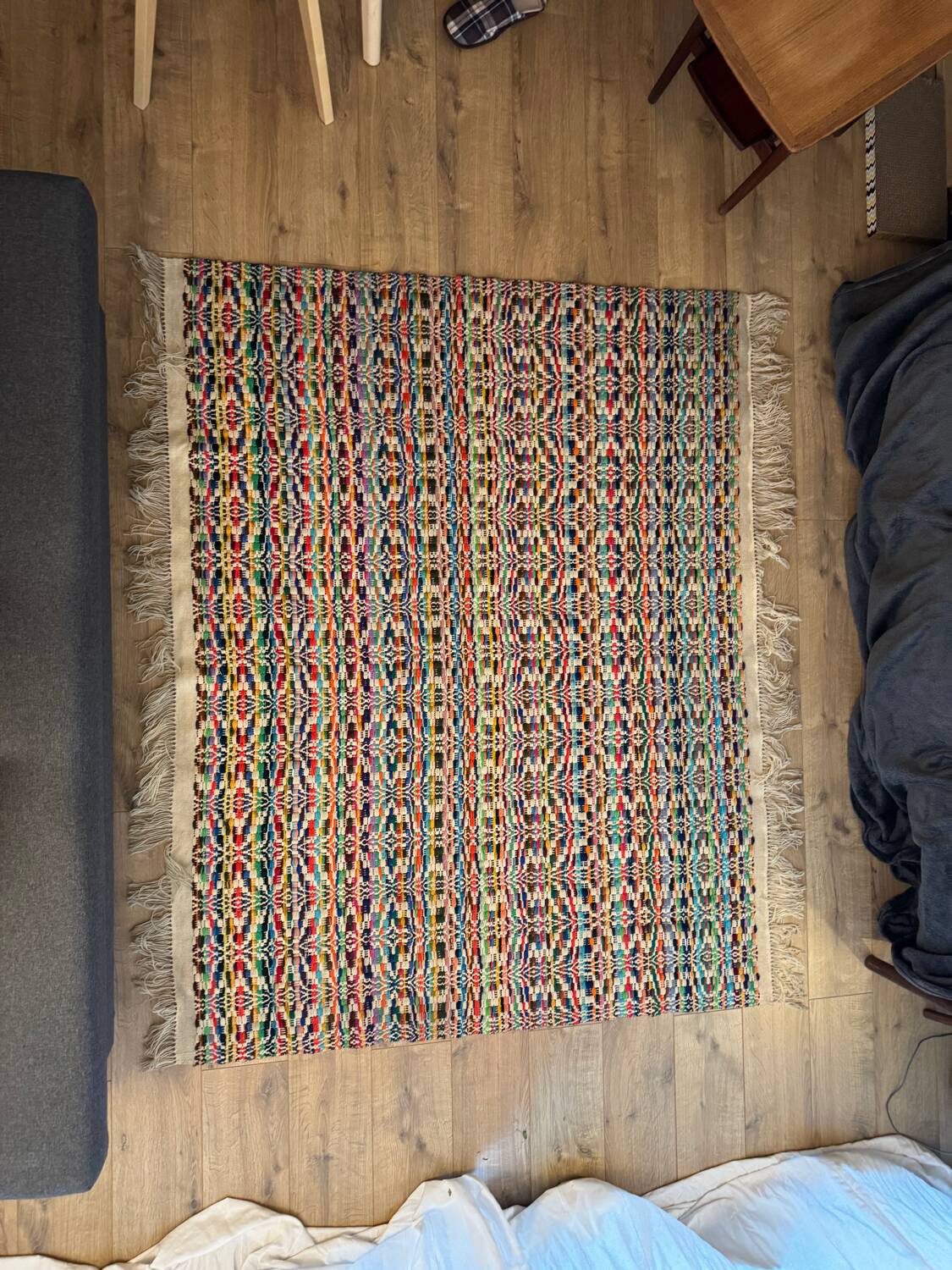 Multicoloured vintage wool rug 150x187 cm, 1970s