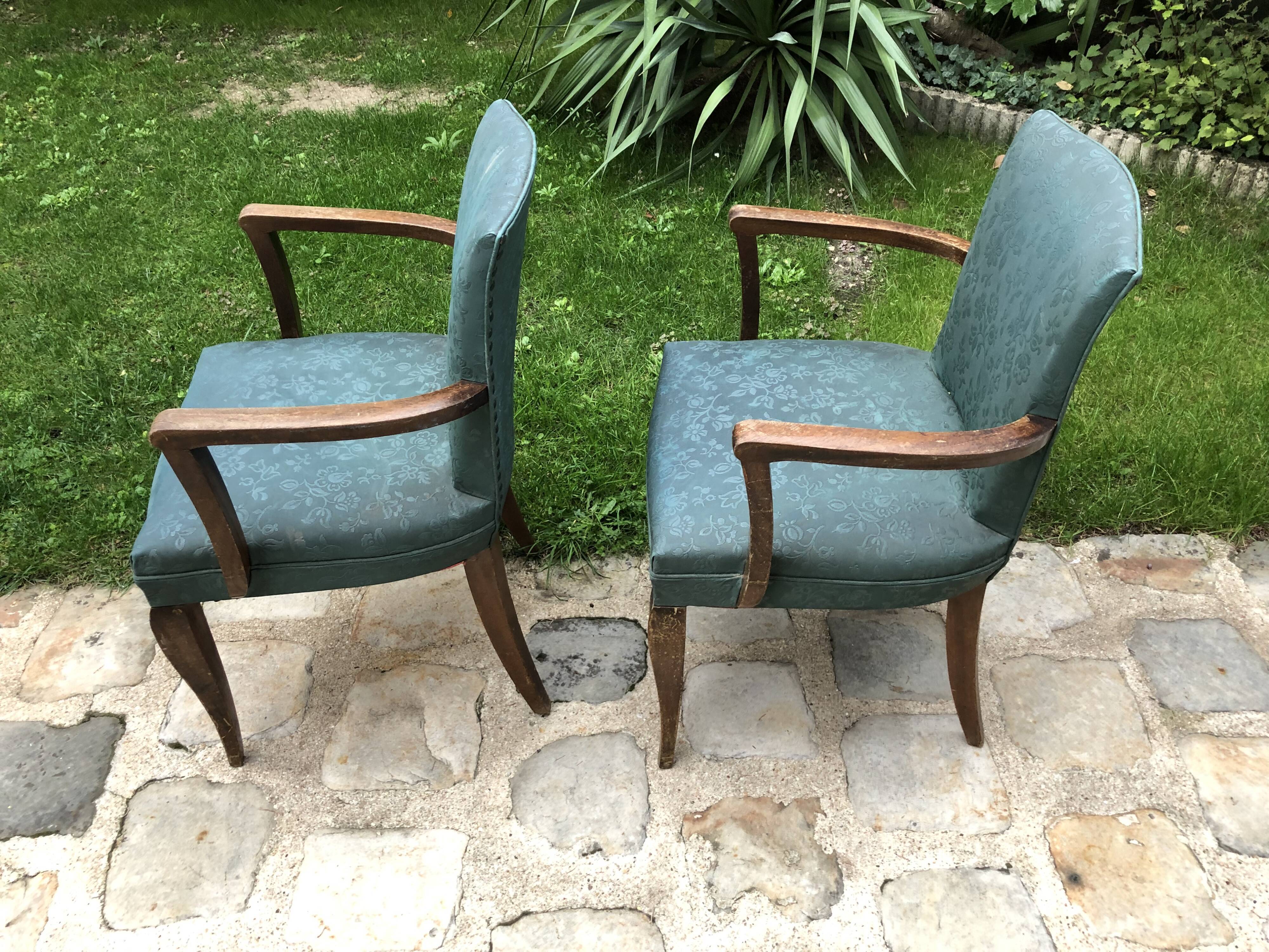 Pair of bridge armchairs in green skaÏ