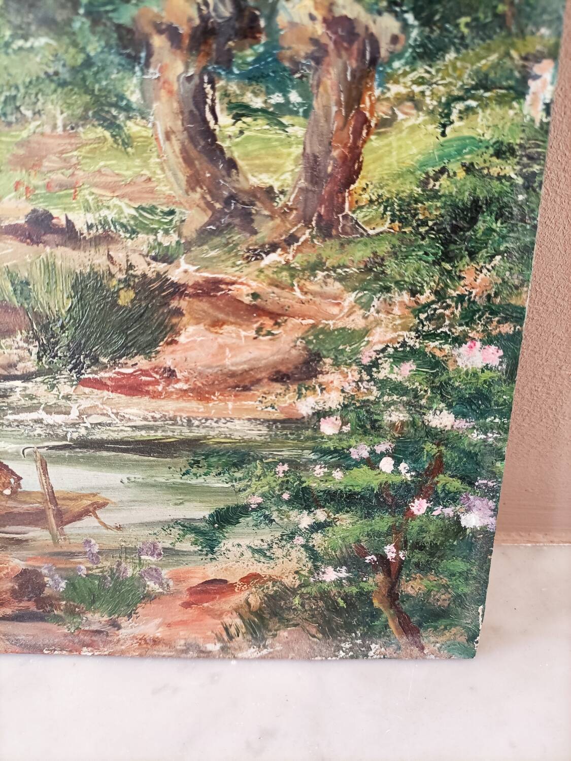 Old painting on canvas signed Bourbon.