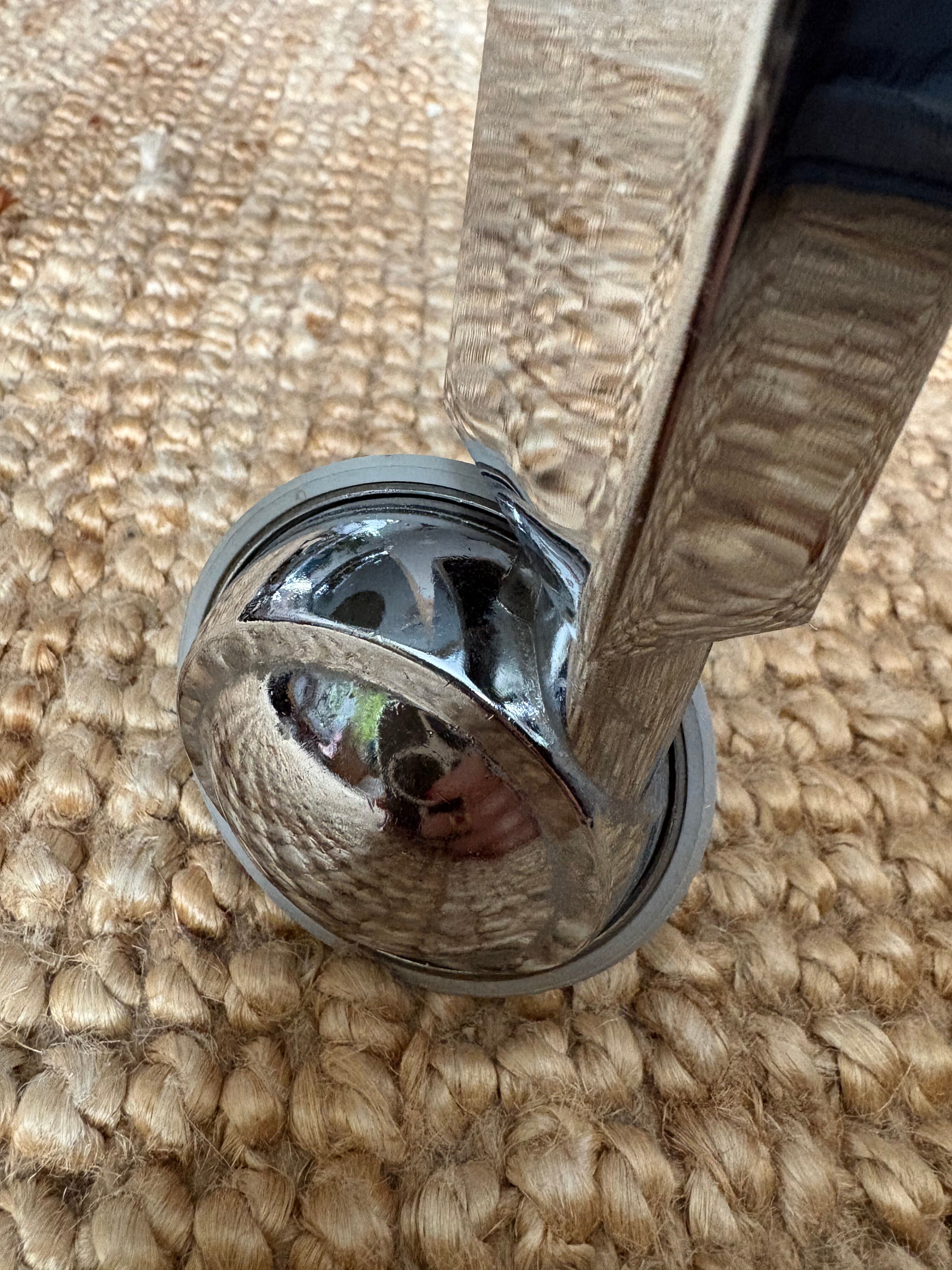 Chrome and smoked glass coffee table on wheels 1970