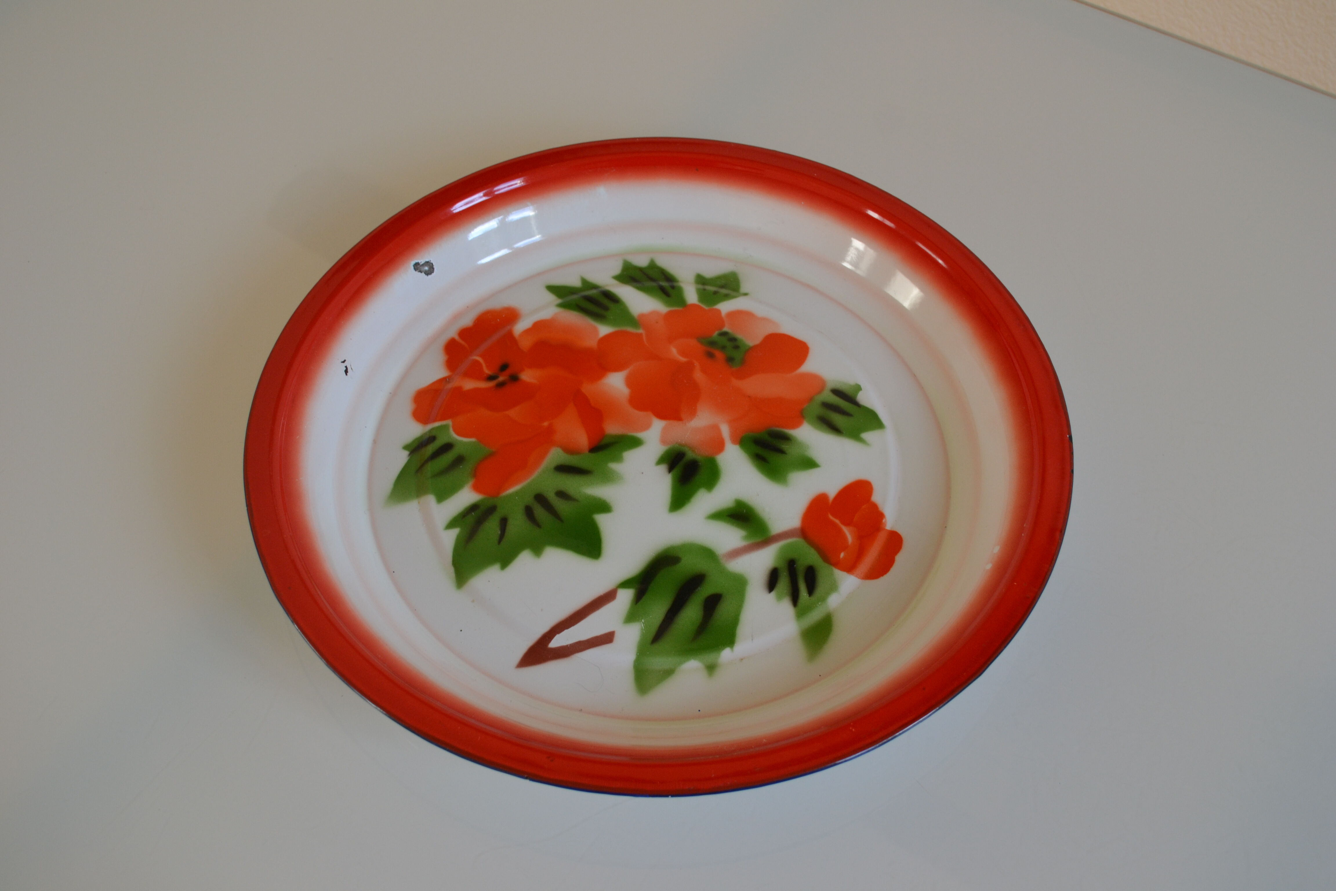 Vintage sheet metal enamelled floral tray