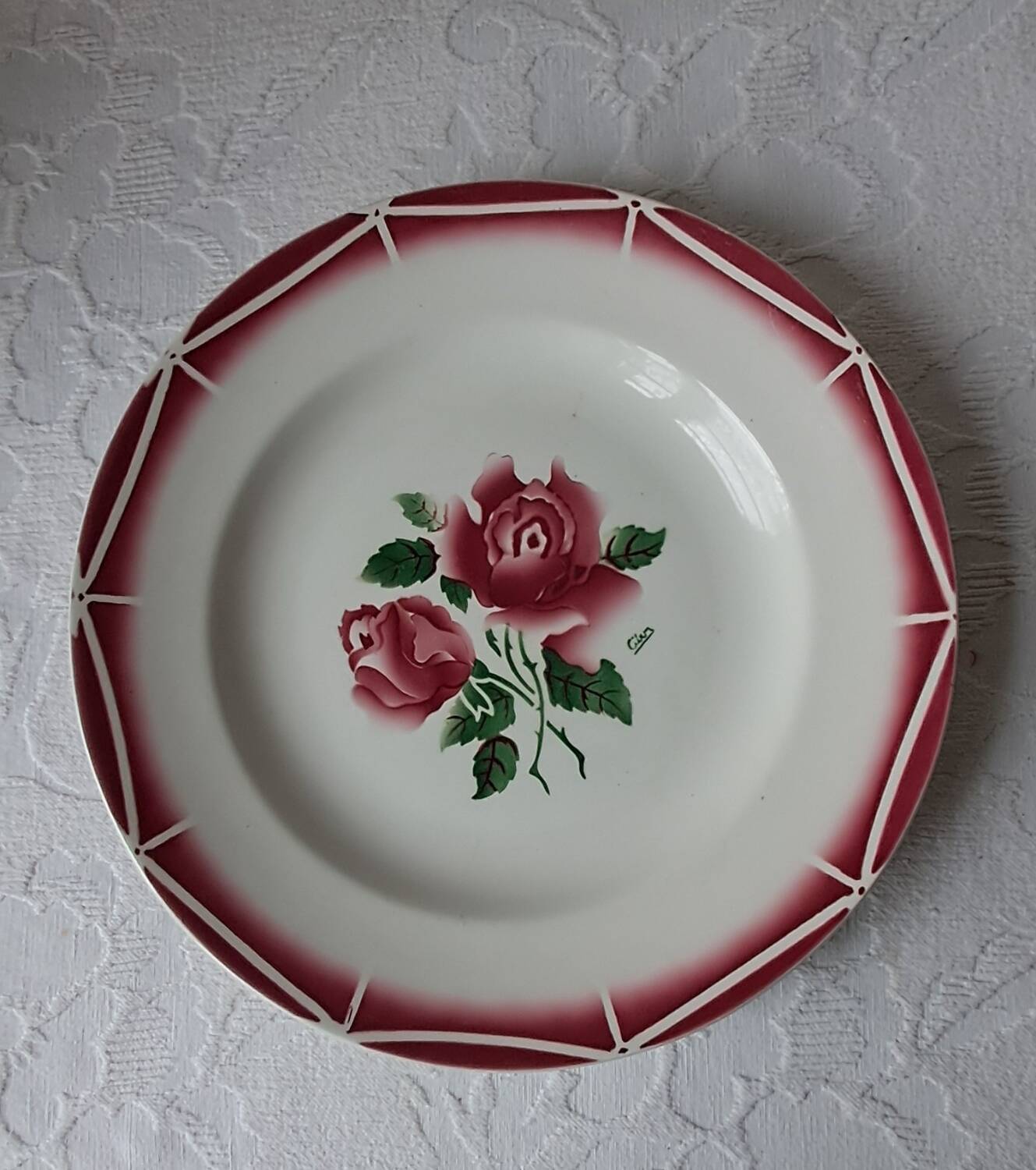 Large round platter, Cibon model, by Digoin Sarreguemines. Vintage