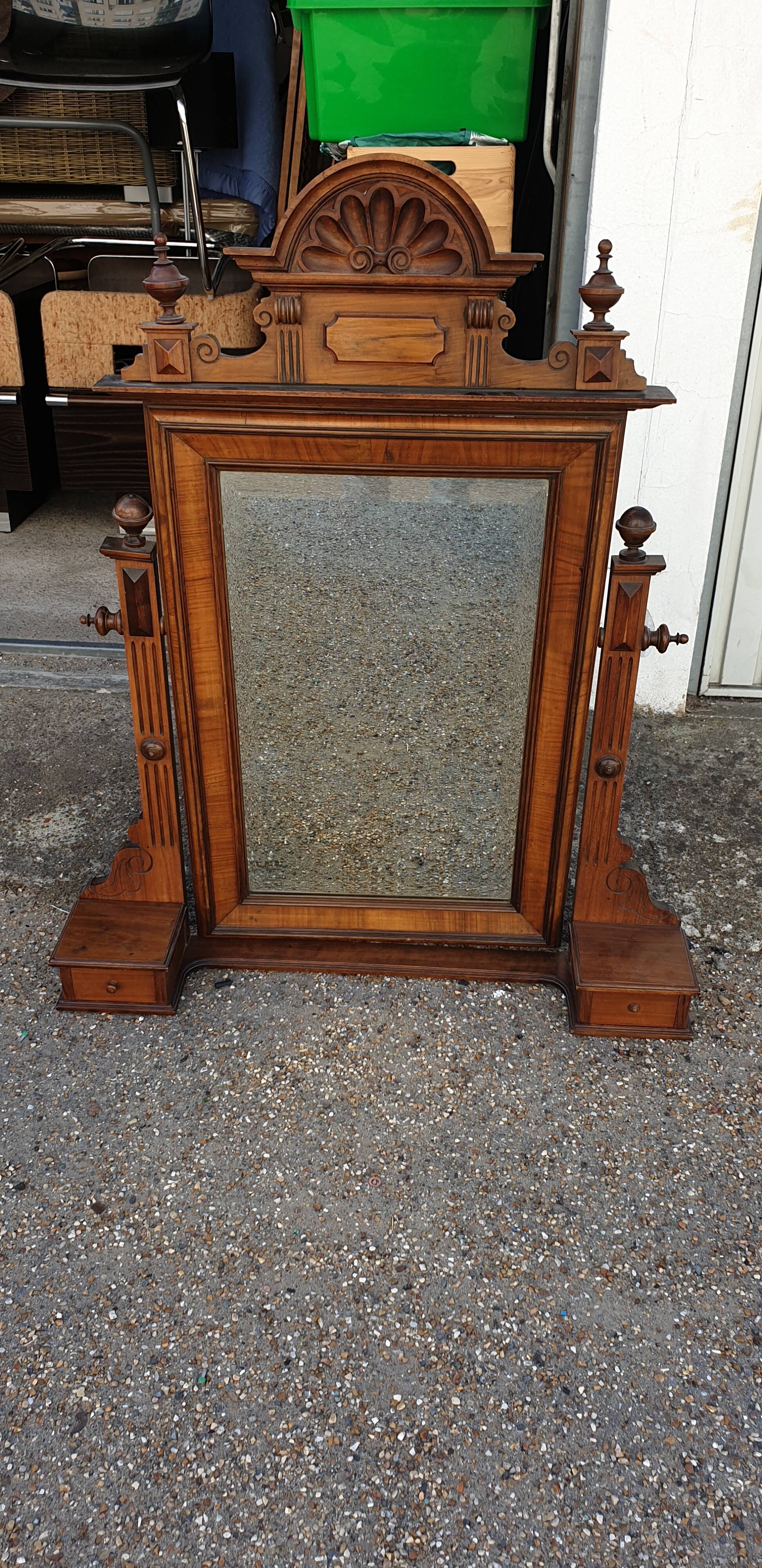 Neo classical baroque psyche mirror solid walnut