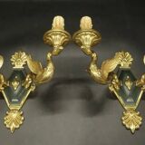 Pair of Empire style swan wall lights from Petitot - bronze & green patina