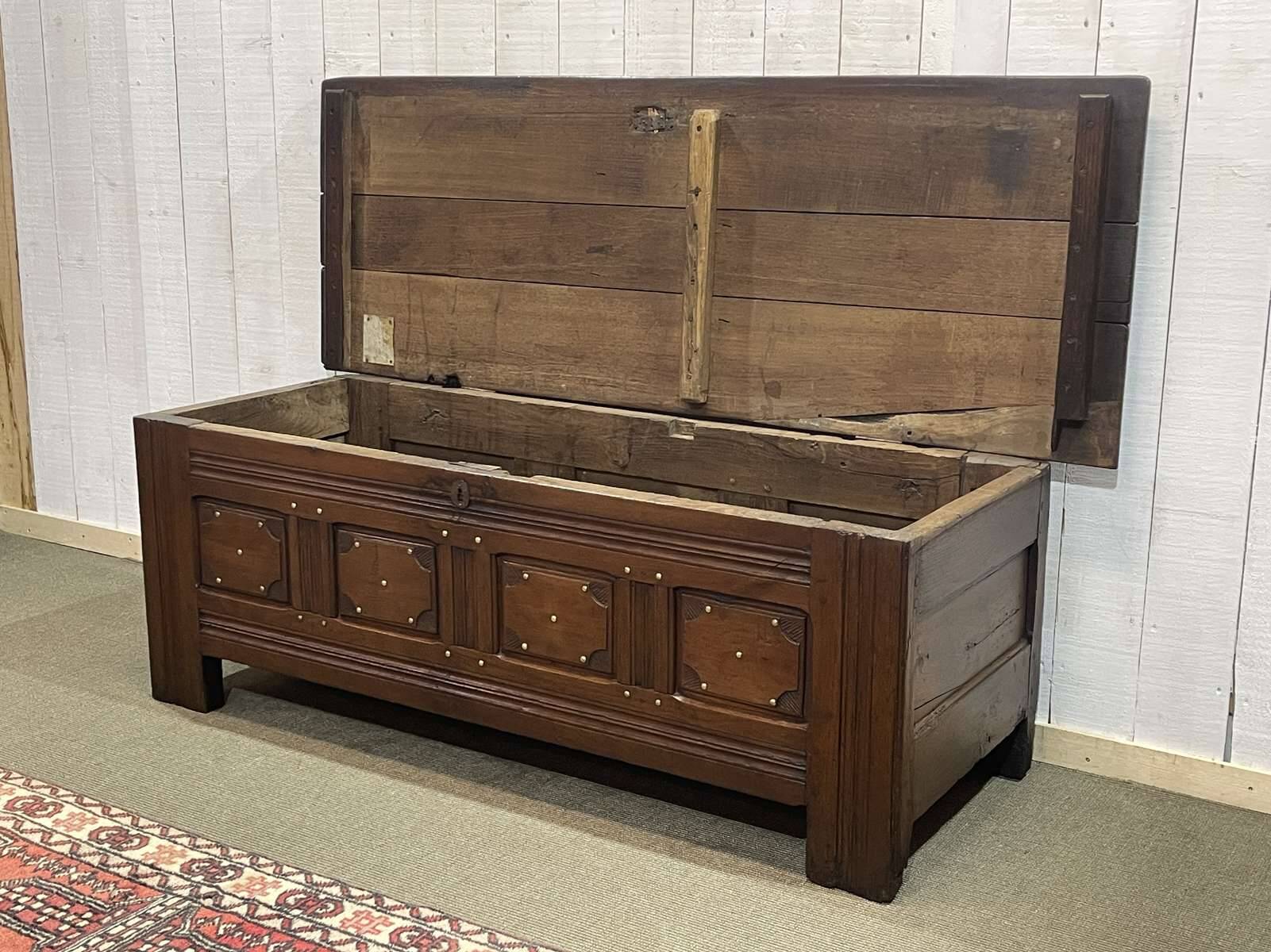 19th century Breton oak storage bench