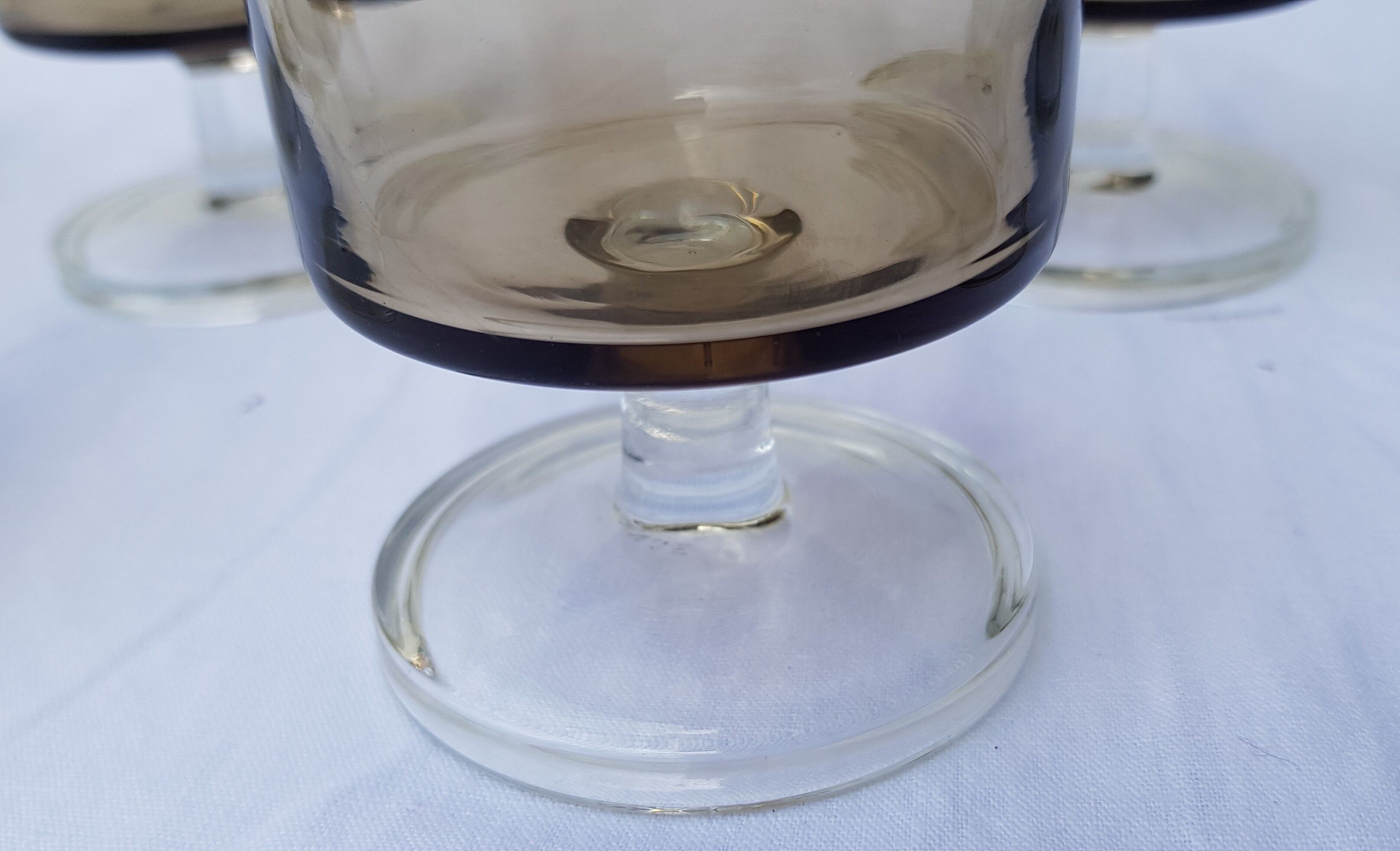 Set of 9 smoked glass wine glasses 70's