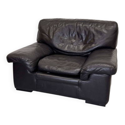 Fauteuil vintage Ligne Roset – Modèle Soleil Noir (1990) – Cuir noir