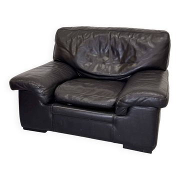 Fauteuil vintage Ligne Roset – Modèle Soleil Noir (1990) – Cuir noir