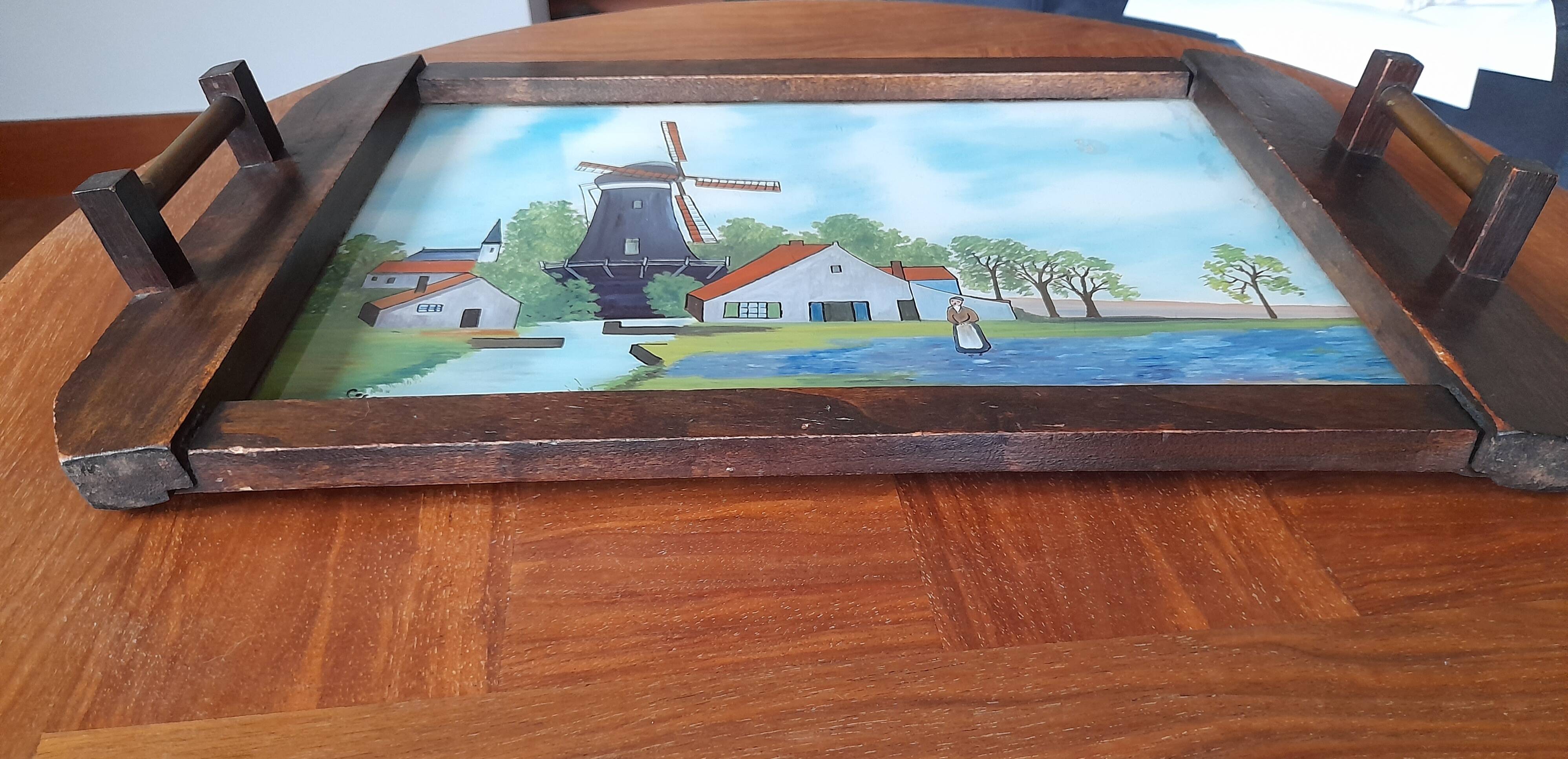 1930s tray, glass, painted wood