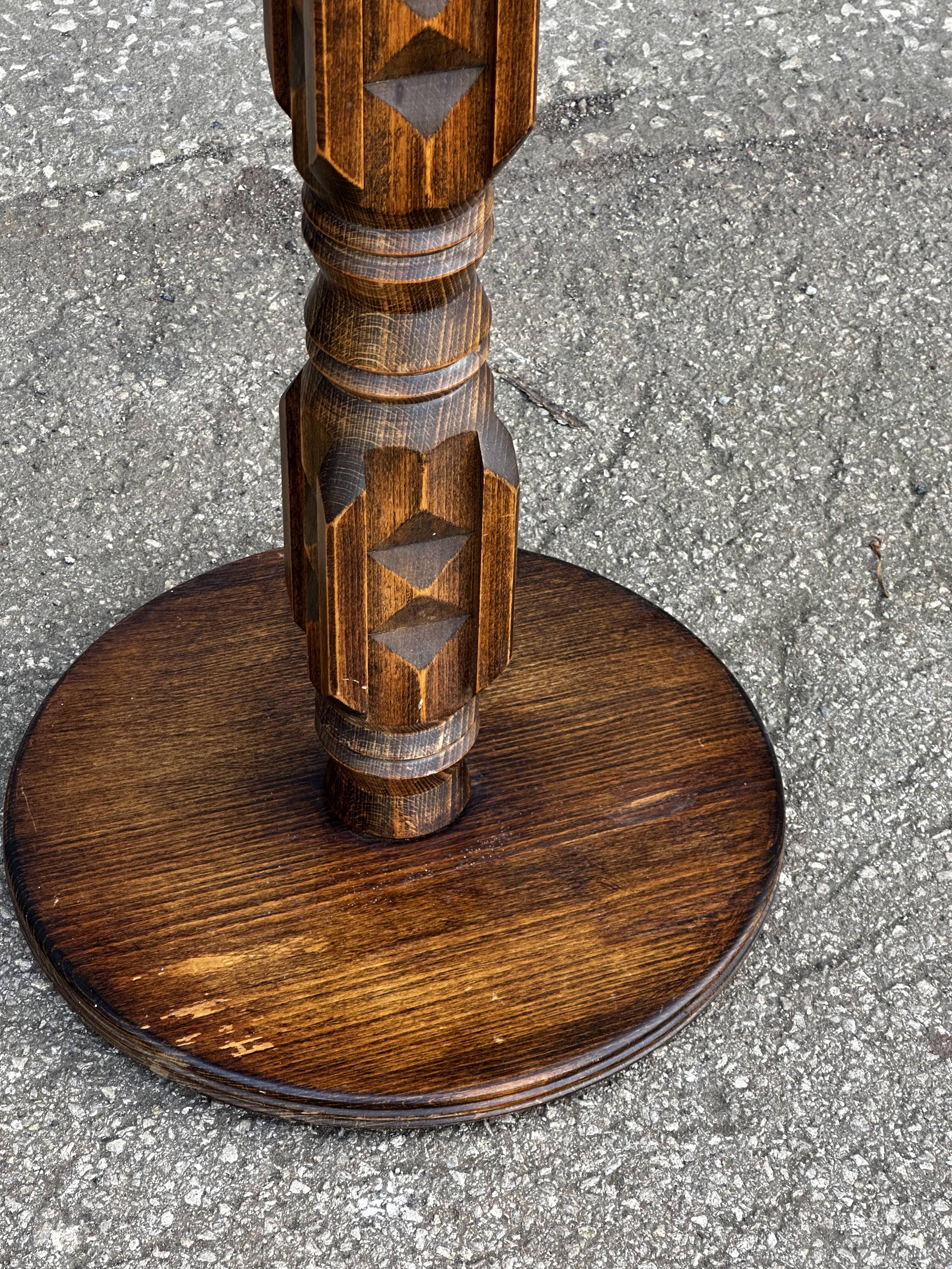 1930s carved wood side table - oak and pine