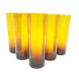 6 glasses blown amber honey