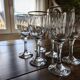 Set of 6 vintage red wine glasses with scrolled drinking rim and gold rim