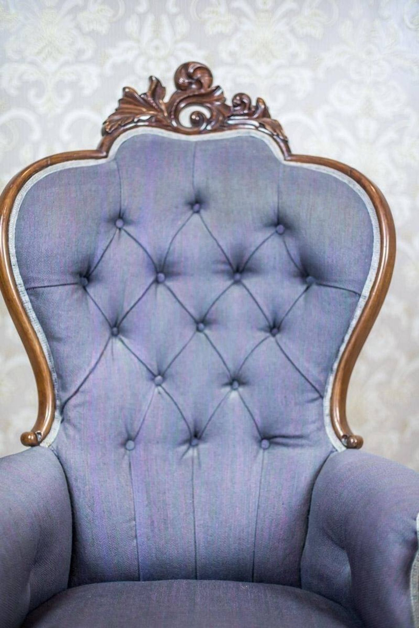 Neo-Rococo Walnut Chair with Violet Fabric, 1860