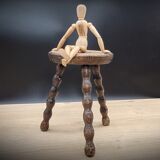 Tripod wood stool with foot balls