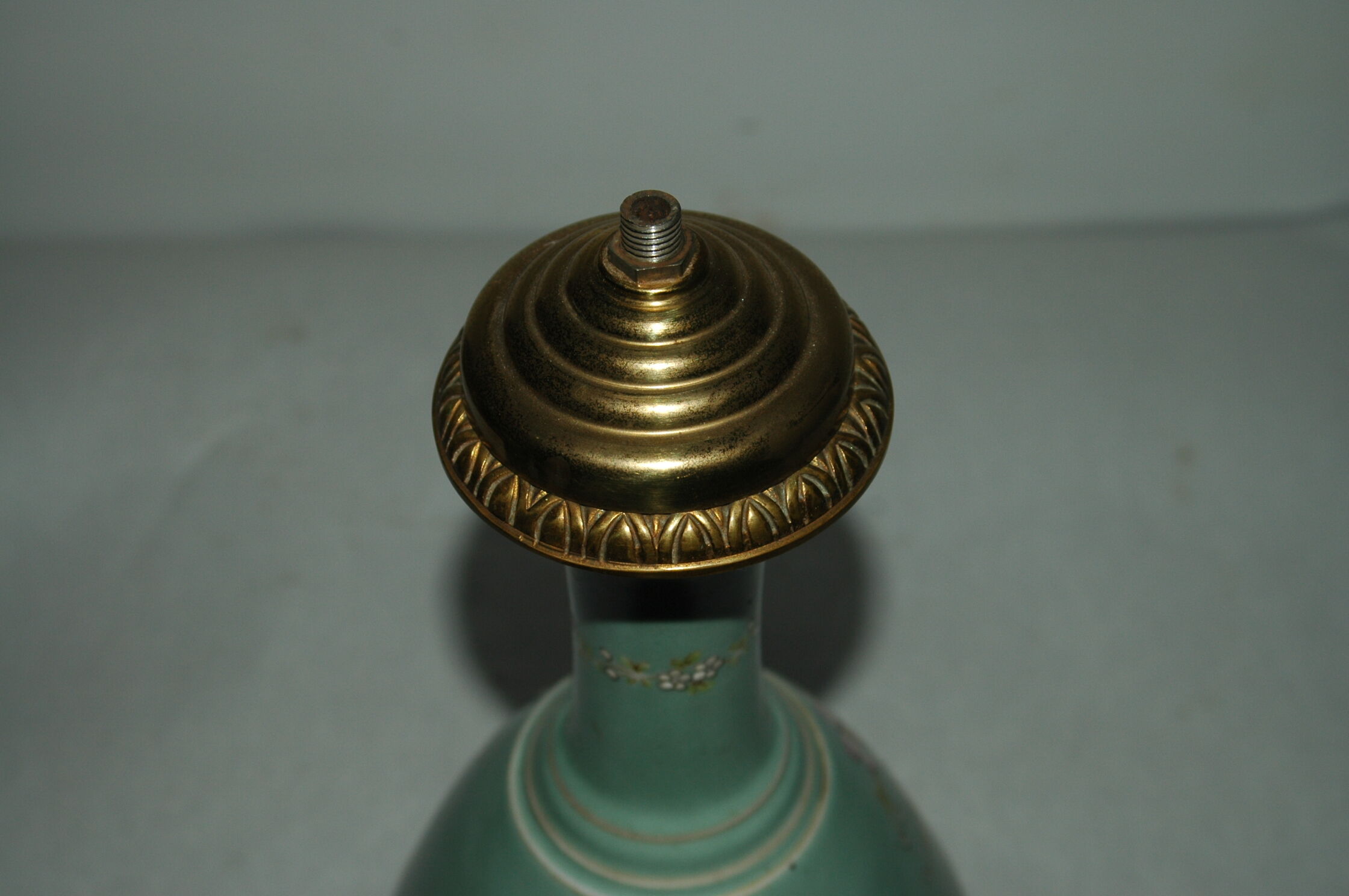Art-new lamp foot in enamelled earthenware and bronze