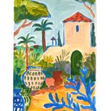 Peinture acrylique originale sur papier - Jardin du Sud