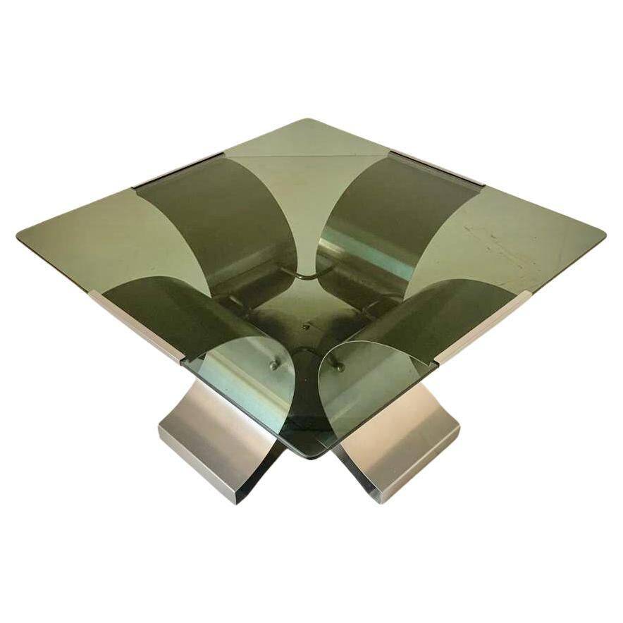 Smoked glass and aluminum coffee table 1970s