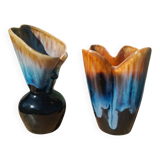 "Pair of vintage glazed ceramic vases – blue flamed glaze – ann"