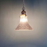 Suspension/baladeuse Art Déco en verre transparent rainuré, 1920-30 