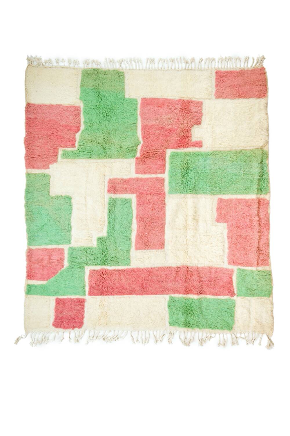 Moroccan Berber rug in green and pink.