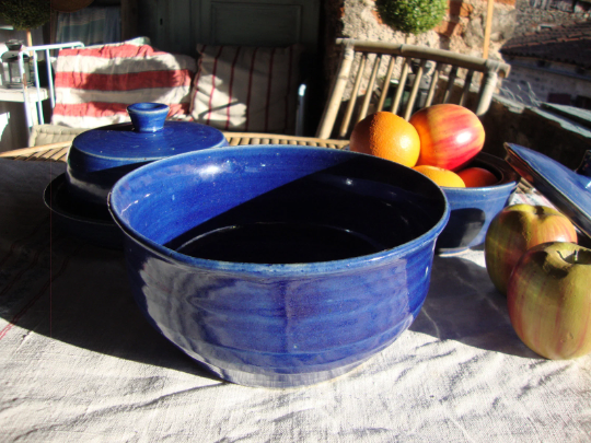 Handmade blue ceramic bowl, vintage