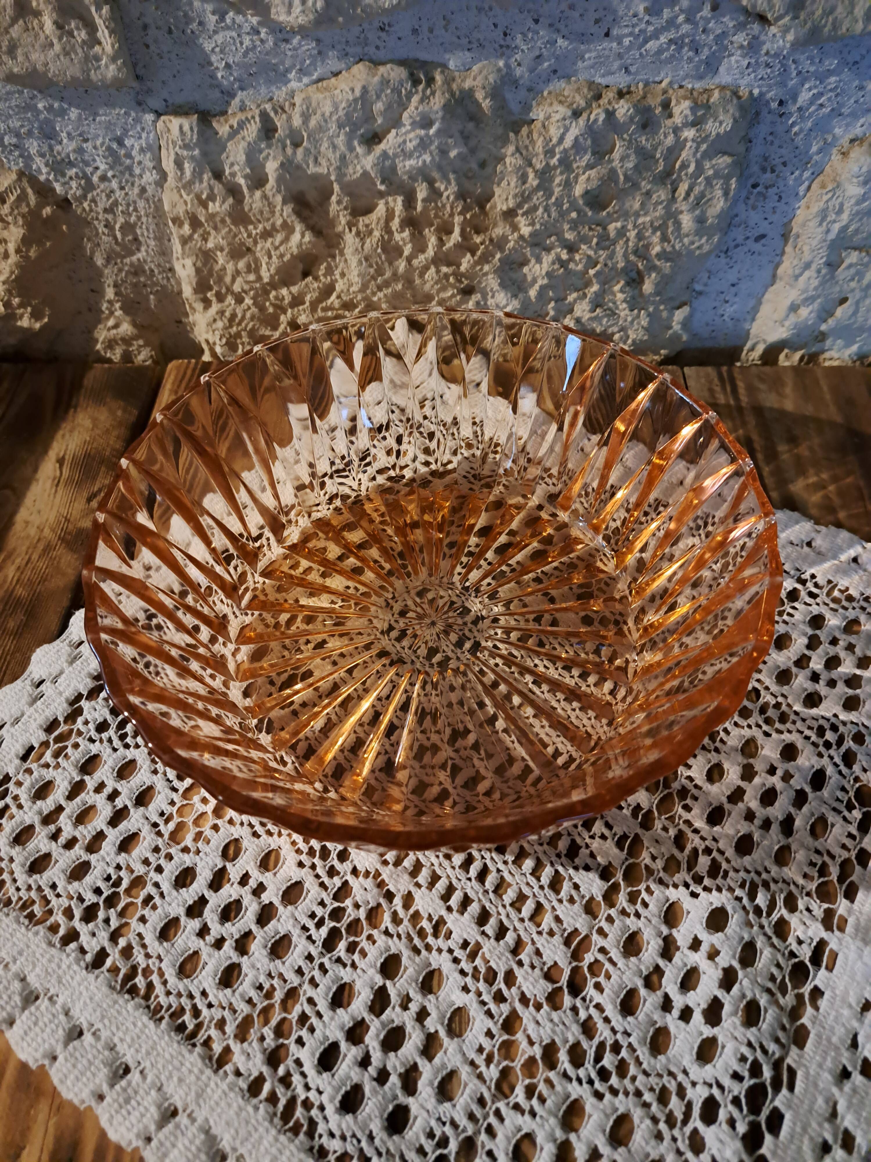 Vintage salad bowl in rosaline chiseled glass