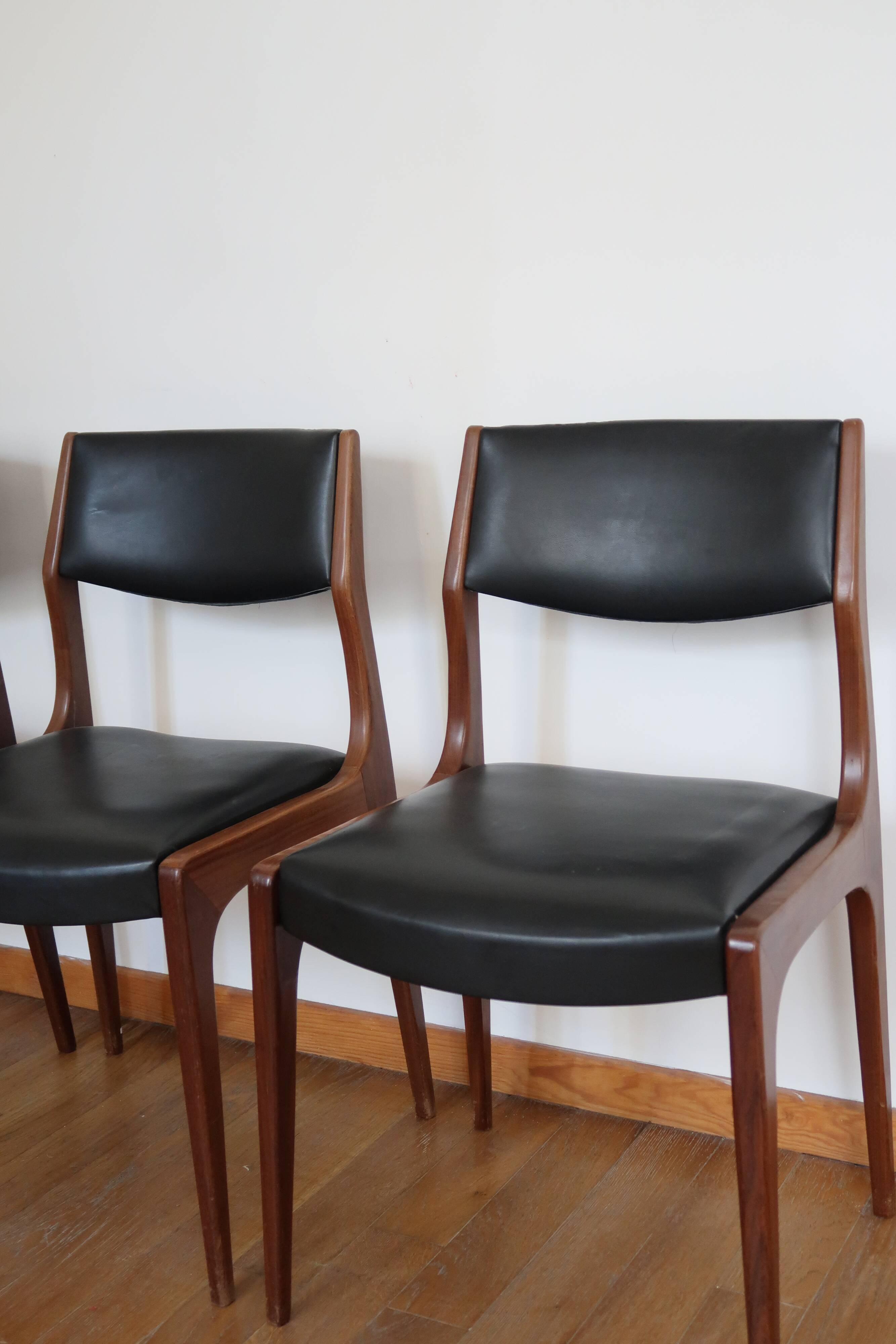 Series of 3 Scandinavian teak and skai chairs