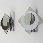 Pair of chrome metal and glass wall sconces, VECA Fontana Arte style.