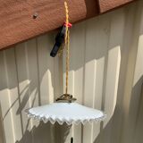 Vintage opaline suspension white wavy threads and gold socket retro firm style