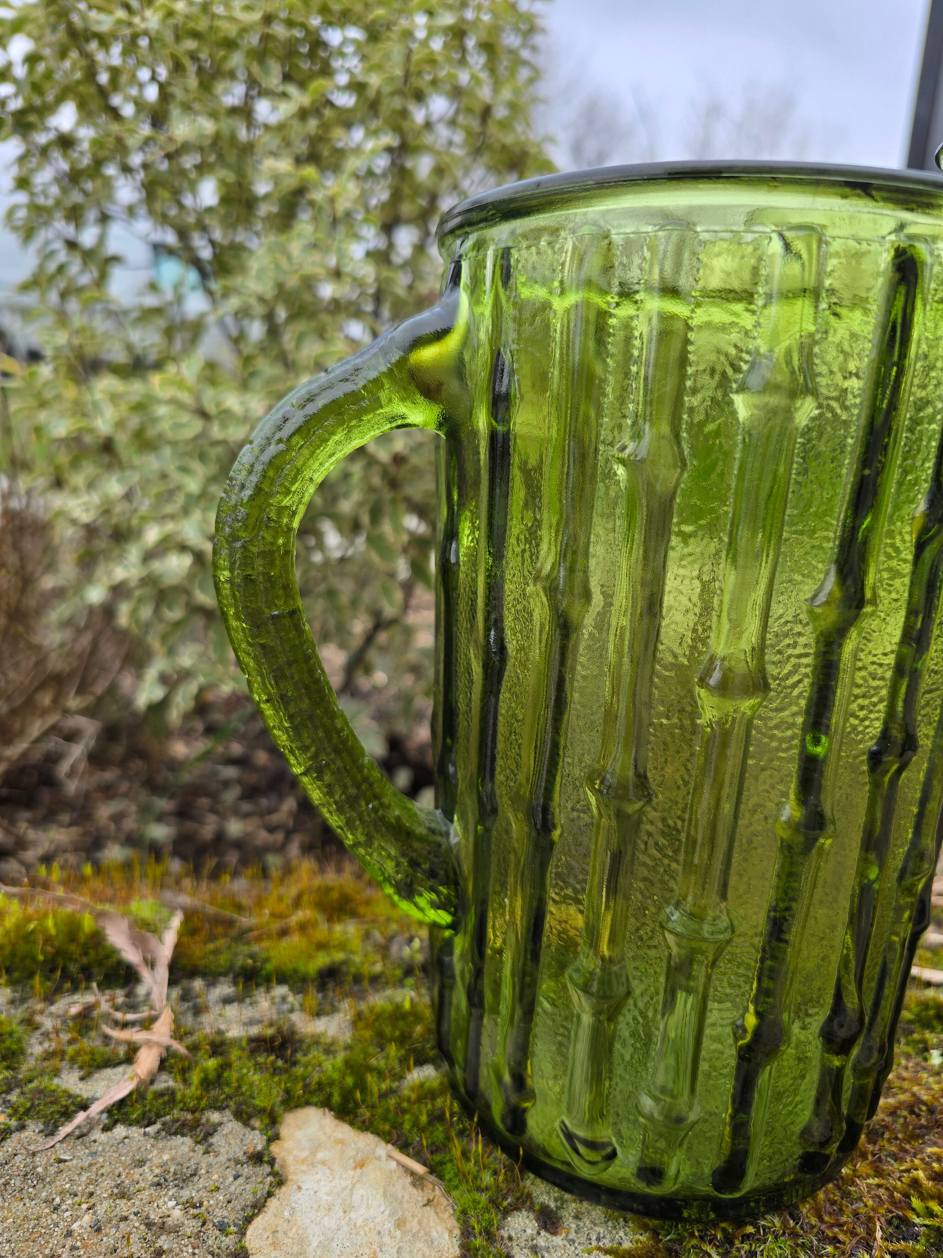 Mid-century glass pitcher attributed to Luminarc Bamboo.