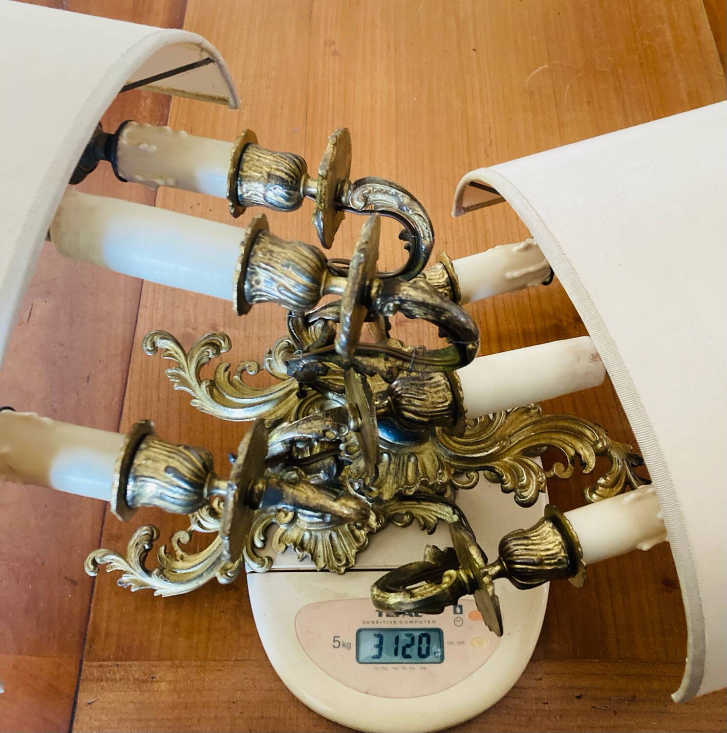 Louis XV gilt bronze wall lights from the 19th century with lampshades