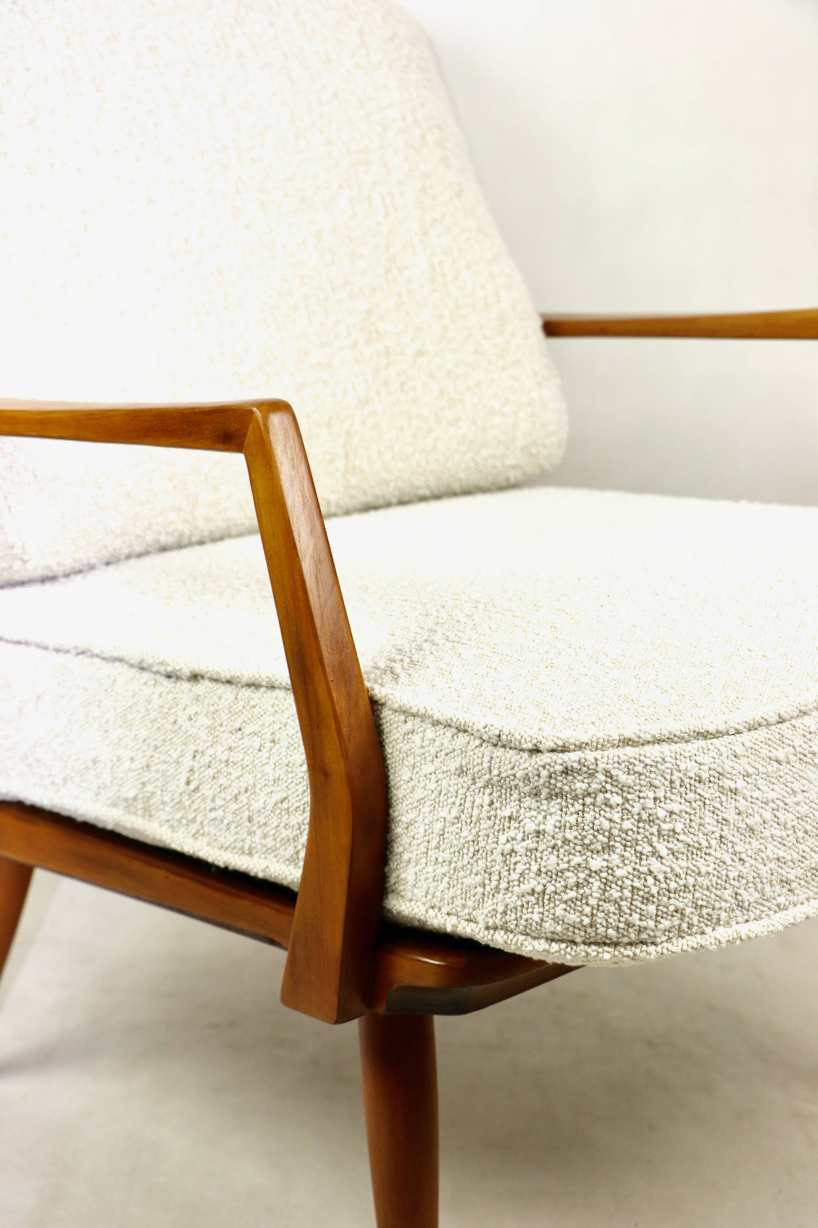 Club white ivory bouclé lounge chair, 1970s