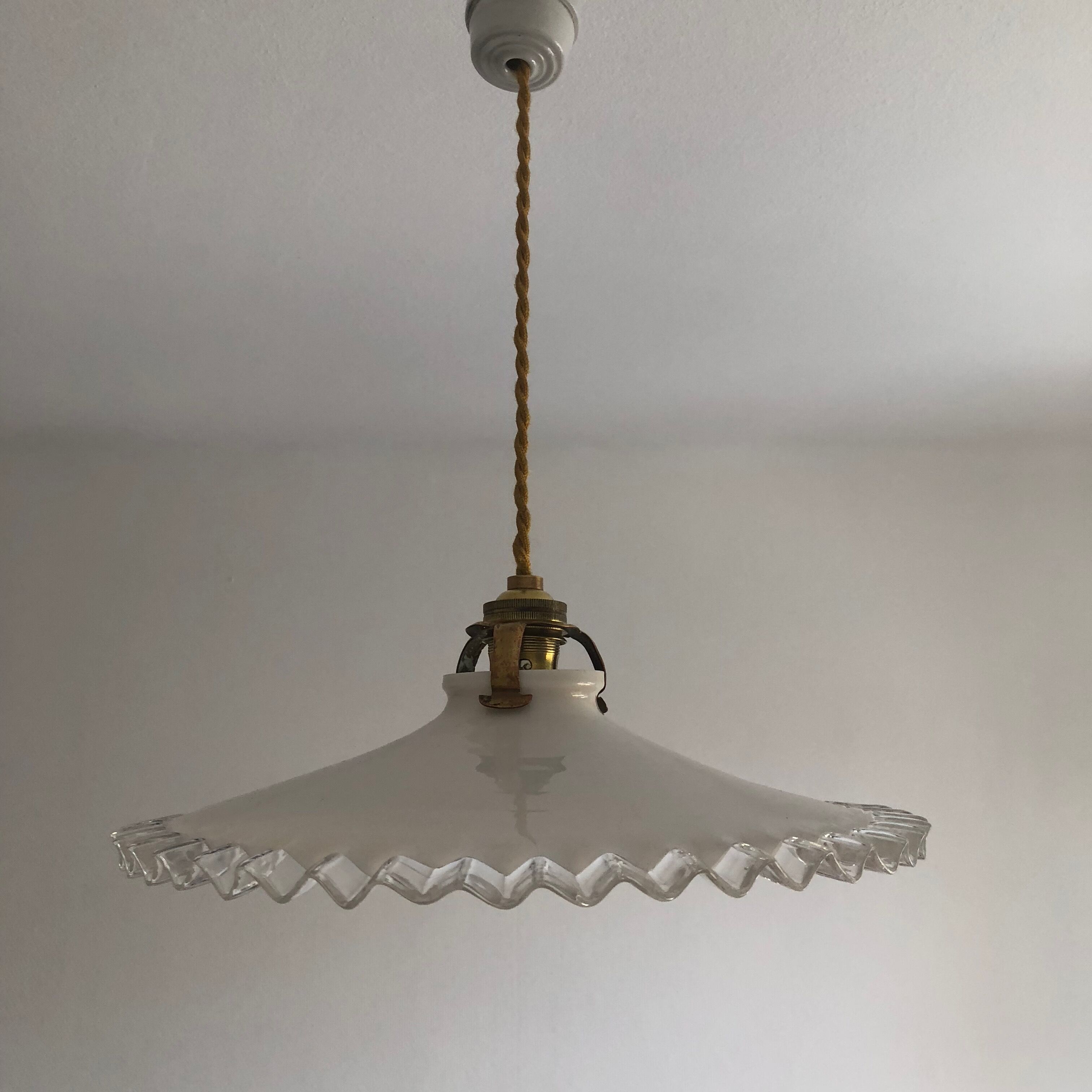 Hanging lamp in opaline white vintage 1950