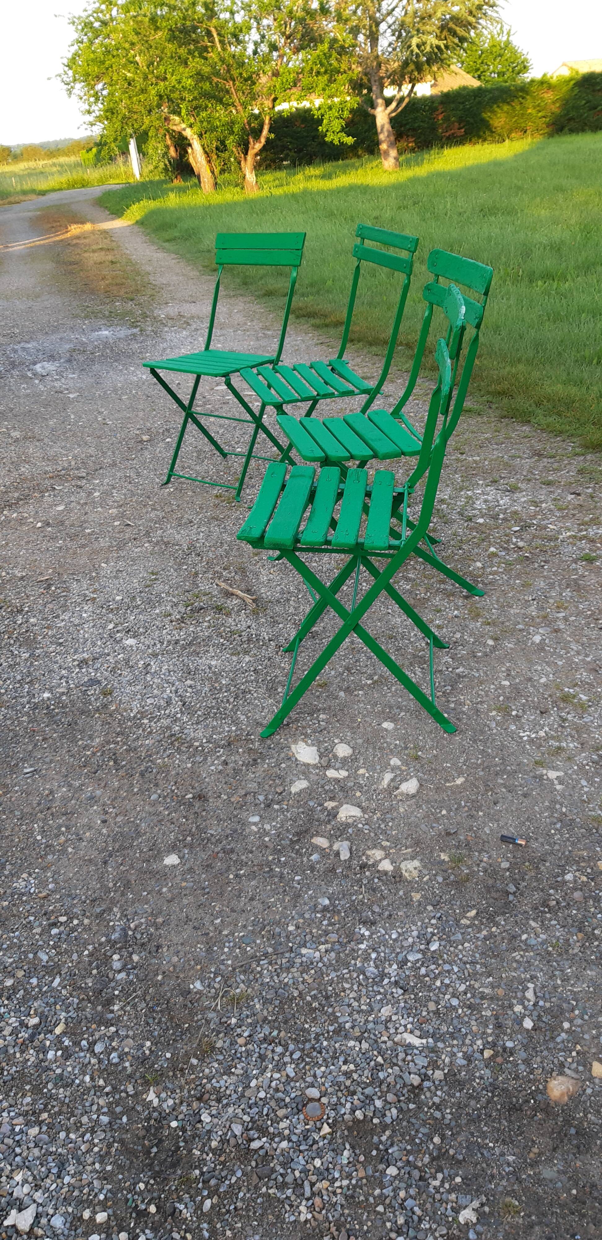 Set of 4 folding garden chairs 1900 in iron and wood