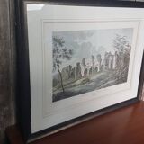 Old Color Lithograph “Roman Aqueduct Fréjus” + Black Wood Frame #A686