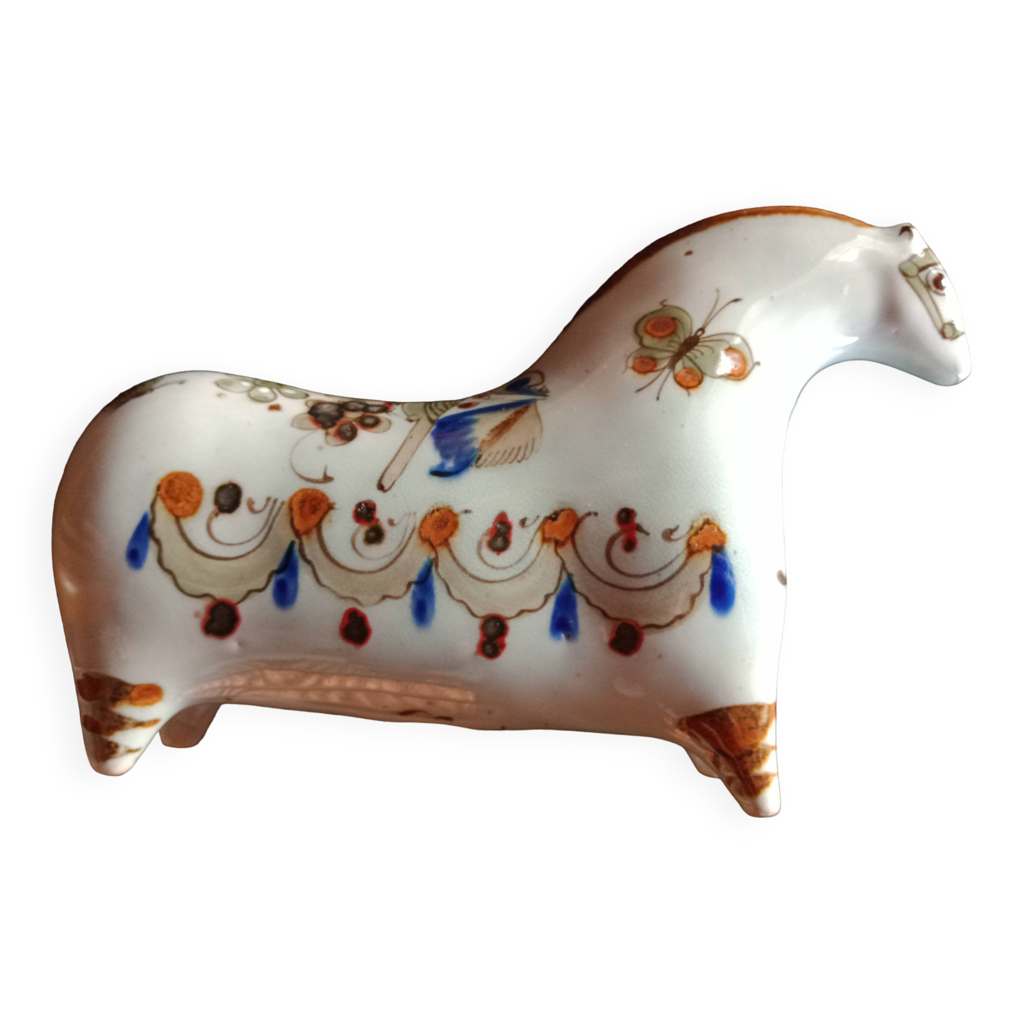 Ken edwards pottery - stylized horse decorated with butterfly flowers bird